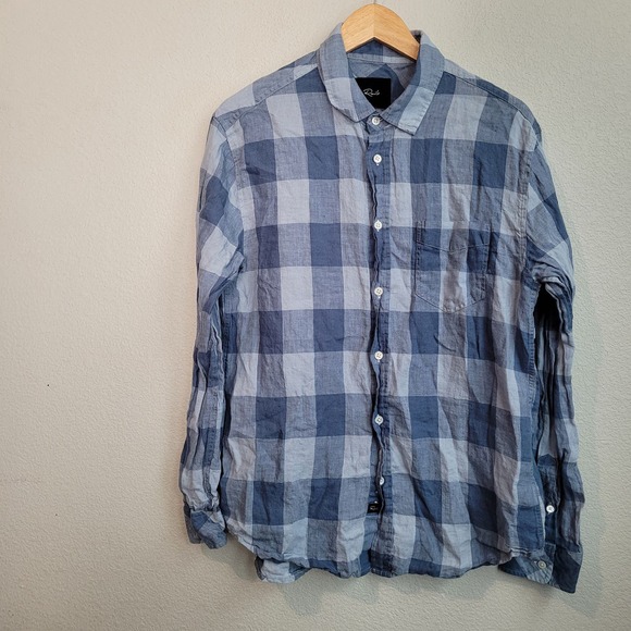 Rails Other - Rails Mens Havana Perriwinkle Linen Plaid Long Sleeve Button-Up Shirt M Navy